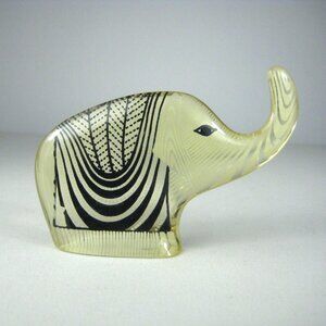 Abraham Palatnik Lucite Elephant Op Art Black White Figurine Sculpture Small 4in